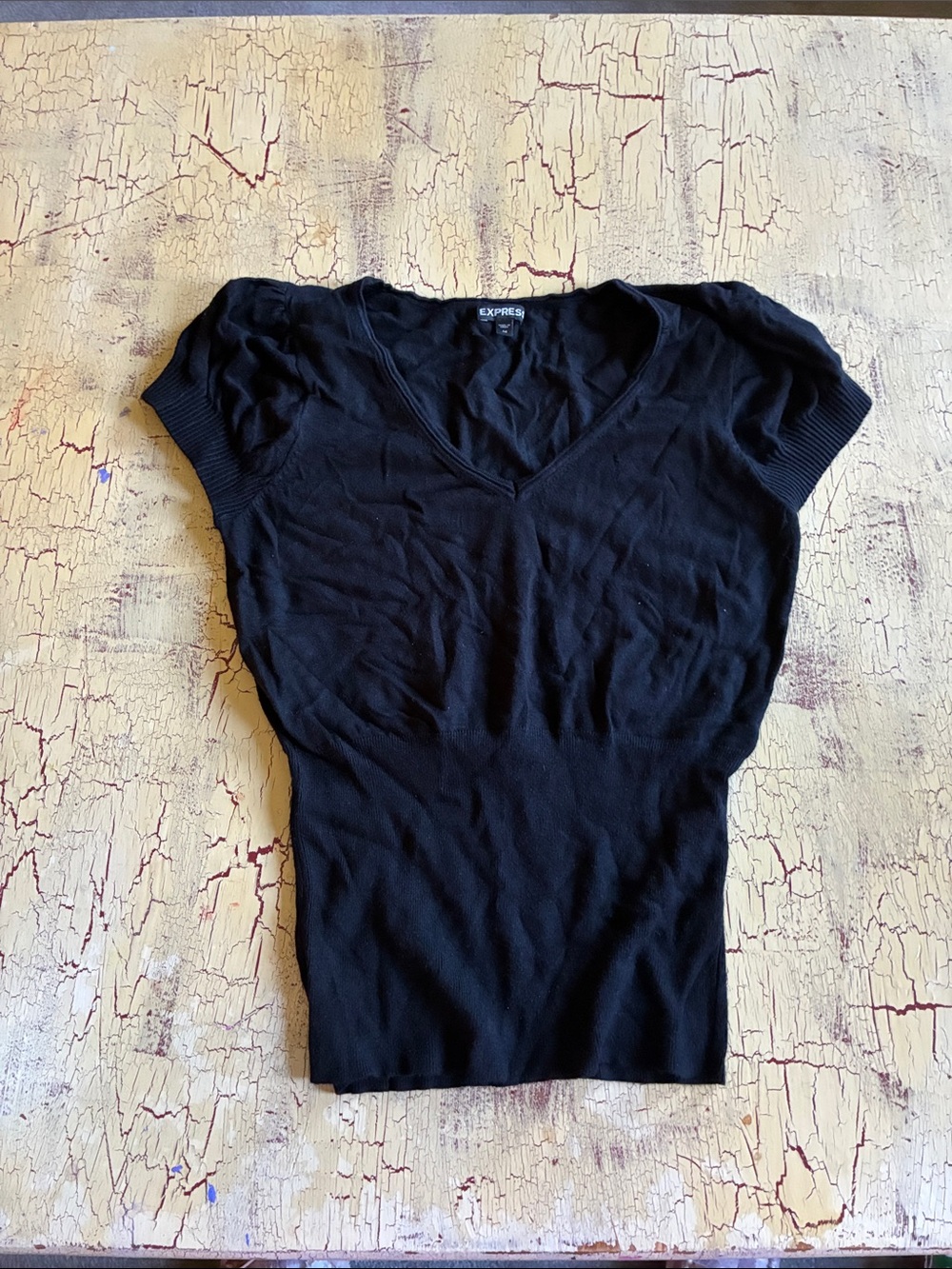 Express Black V-Neck Short Sleeve Knit Top